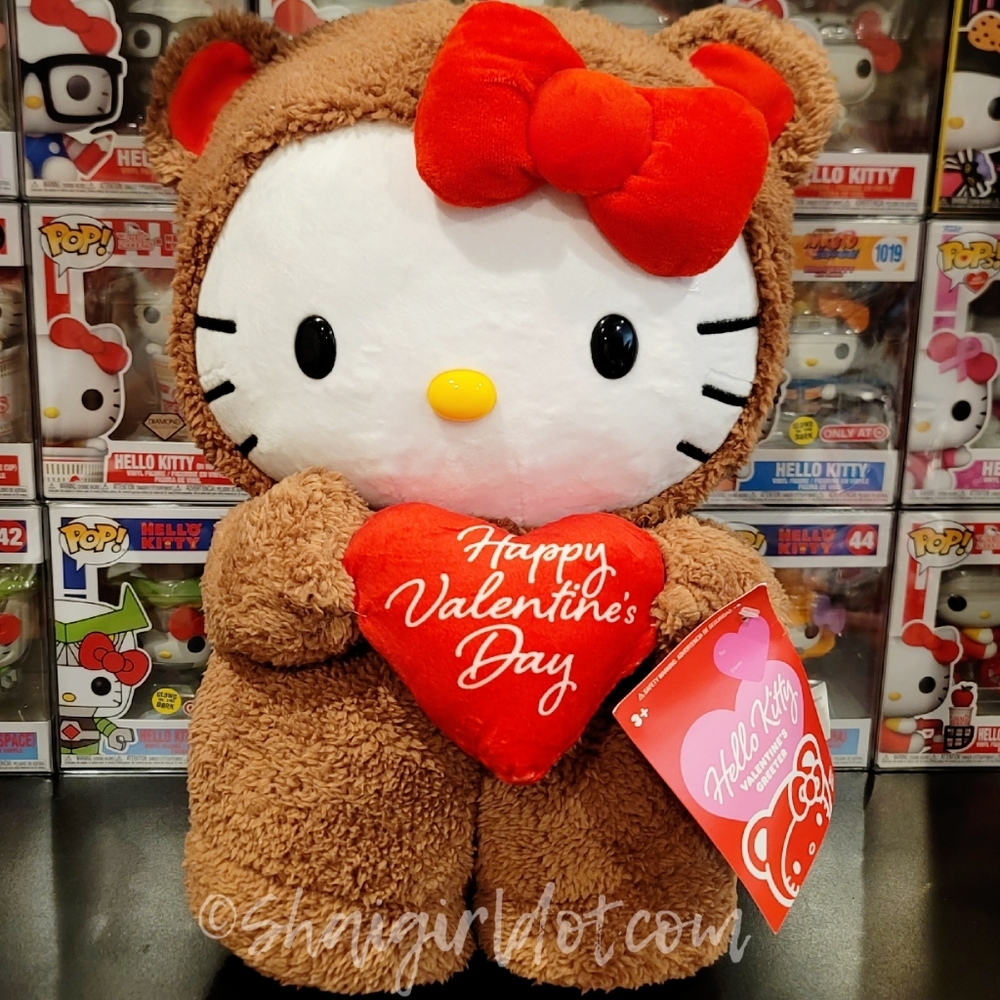 Hello Kitty Valentine's Greeter 17-in Brown Teddy Bear Self-Standing Plush BNWT!